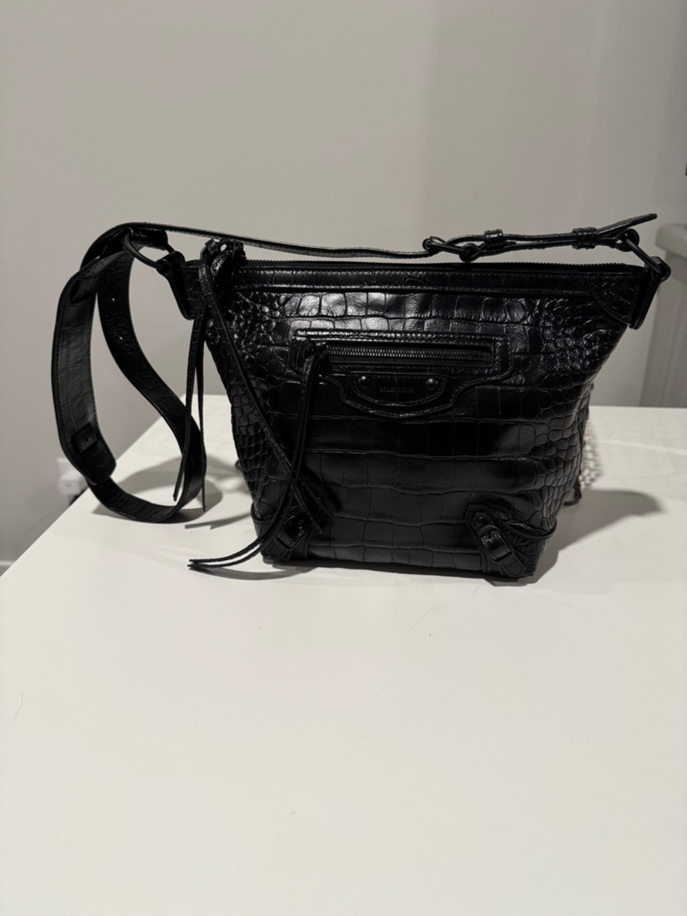 Balenciaga Neo Classic XS Croc-Embossed Leather Hobo